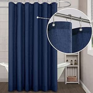 KOUFALL Navy Waterproof Linen Fabric Shower Curtain for Bathroom 72x80 Inches Long