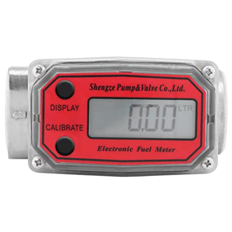 Fuel Flowmeter, Turbine Flowmeter, Diesel, Gasoline, Kerosene Fuel Flow Meter with Digital LCD Display, 1-Inch FNPT Inlet/Outlet(Red)