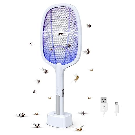 Anley Mosquito Bats Racket Killer Five Nights Mosquito Killer Racket Rechargeable Handheld Electric Fly Swatter 1200mAh Autokill 2-in-1 Mosquito Racket Bisexual (Multicolor)