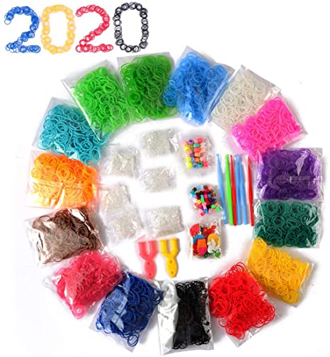 Rubber Bands Bracelets Making Rings Necklaces,Portable Weaving Kit for Jewelry Crafting,15 Colors Rainbow Elastics,14 Charms,300 Clips,6 Crochet Hooks,2 Y Looms,90 Beads (Portable Looming Kit)