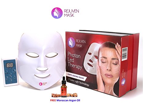 Rejuven Mask Photon LED Therapy Mask Includes FREE bottle of Argan Oil for Anti-aging, Brightening, Improve Wrinkles. Tightening and Smoother Skin
