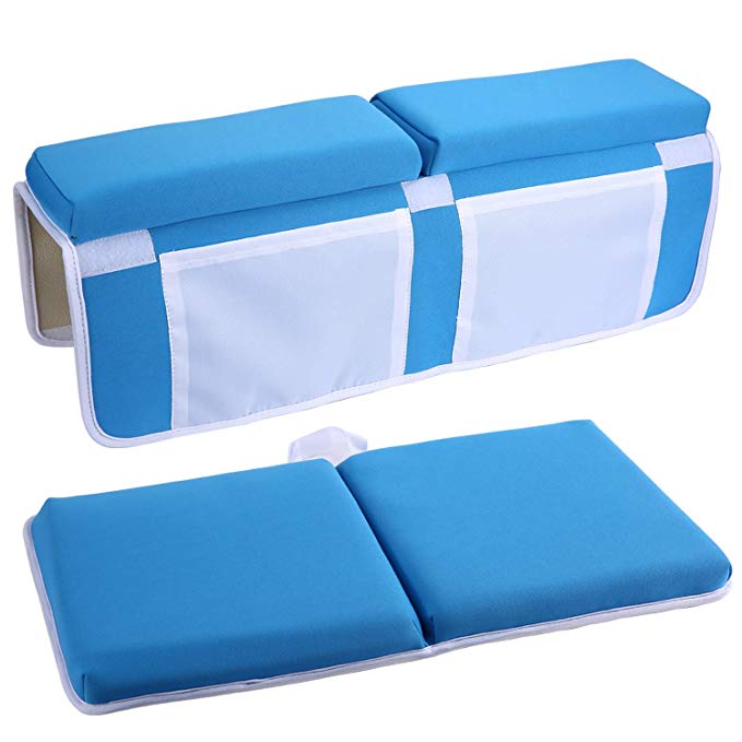YXTY Bath Kneeler and Elbow Rest, Non-Slip Rubber, Strong Suction Cups,Thick Pads,Storage Pockets, Quick Drying Washable Anti-Mold Neoprene(Blue)