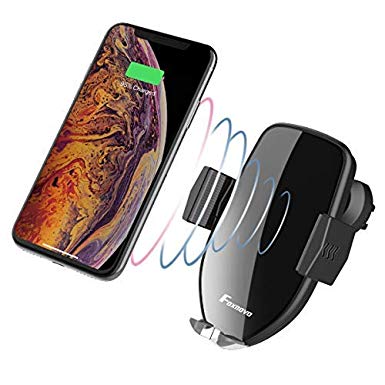 Foxnovo 10w Fast Qi Wireless Car Charger Holder, One-Hand Operation Touch Sensitive Air Vent Phone Mount Compatible with iPhone Xs/XR/8 Plus Samsung Galaxy Note 9 S9 S8 and Other Qi-Enabled Devices
