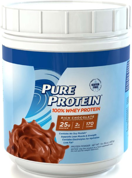 Pure Protein 100% Whey Powder - Rich Chocolate, 1 pound