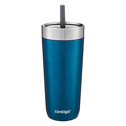 Contigo Luxe Stainless Steel Tumbler with Spill-Proof Lid and Straw | Insulated Travel Tumbler with No-Spill Straw, 18 oz, Biscay Bay