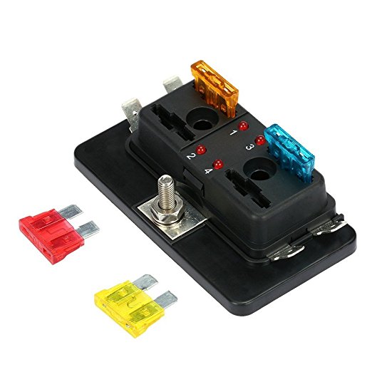 Qiilu Fuse Block Blade Fuse Box Holder DC 12V 4 Circuit Breaker ATC ATO with Fuse and Connectors for Car Bus Truck Auto Motor Boat Marine Trike