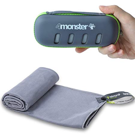 4MONSTER Microfiber Towel, Travel Towel, Camping Towel, Gym Towel, Backpacking Towel, Hiking Towel, Fast Drying Super Absorbent Travel Case