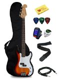 Crescent Electric Bass Guitar Starter Kit - Sunburst Color Includes CrescentTM Digital E-Tuner