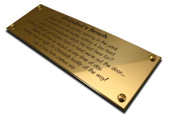 4" x 2" solid brass engraved nameplate. Personalised engraved memorial plaque