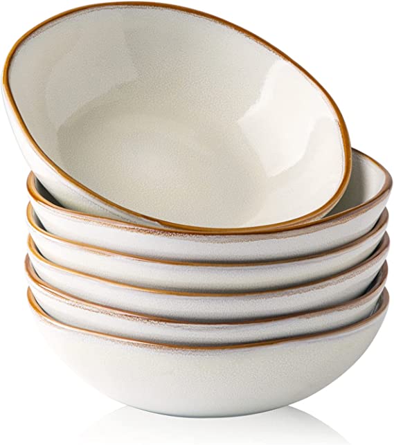 AmorArc Ceramic Cereal Bowls Set of 6, 24 oz Handmade Stoneware Bowls Set for Cereal Soup Salad Bread, Stylish Kitchen Bowls for Meal, Dishwasher & Microwave Safe, Reactive Glaze Ivory