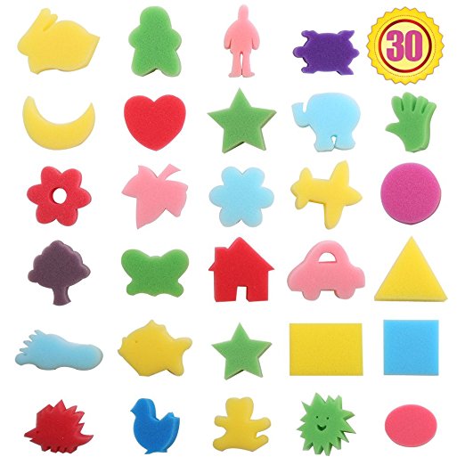 Purture 30pcs Sponge Painting Shapes Painting Craft Sponge for Toddlers Assorted Pattern Early Learning Sponge for Kids Shipping by FBA