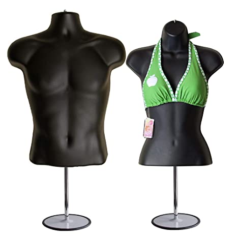 EZ-Mannequins Male and Female Mannequin Torso with Stand, Dress Form Hollow Back Body Tshirt Display, w/Metal Base for Counter Top, Craft Shows, Photos or Design, Easy to Assemble or Store, S-M Size