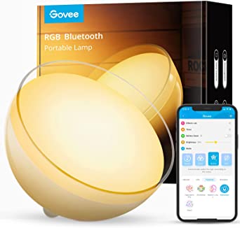 Govee Portable Smart Light, LED Dimmable Bluetooth Table Lamp with RGBWW, Rechargeable, App Control, Preset Scene Effects, Music Mode for Bedroom, Living Room (Doesn’t Support WiFi or Alexa)