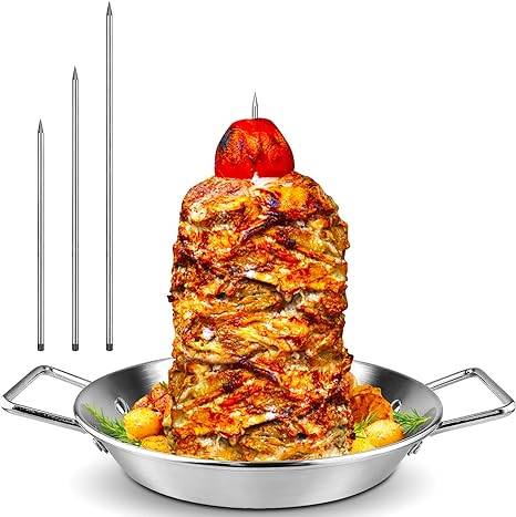 Al Pastor Skewer for Grill -Vertical Barbecue Stand Al Pastor, Kebabs, Shawarma, Gyros, with 10.5 inch base plate and 3 detachable sharp barbecue accessories (8 inches, 10 inches, and 12 inches)