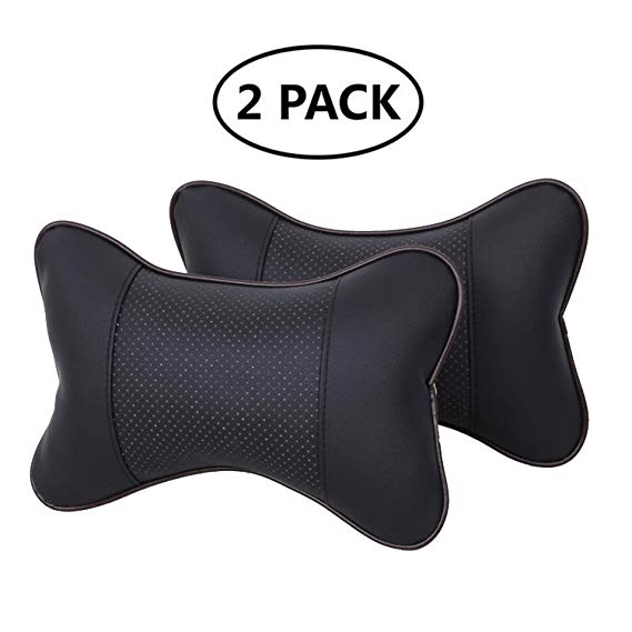 Ewolee Car Neck Pillow, 2 Pack Leather Breathable Auto Headrest Pillow Car Seat Pillow for Head Rest Neck Support, Black