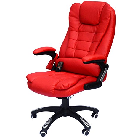 HomCom Executive Ergonomic PU Leather Heated Vibrating Massage Office Chair - Red