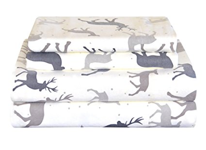 Pointehaven Heavy Weight Flannel Sheet Set, Twin X-Large, Autumn Deer