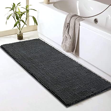 Sheepping Chenille Bathroom Rugs Runner (59" x 20") - Anti-Slip Long Bath Mat, Extra Soft,Absorbent and Machine Washable,Shaggy Chenille Noodle Bath Rugs for Bathroom,Bedroom and Kitchen,Grey