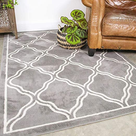 Grey Trellis Rug Cream Contemporary Geometric Living Room Area Bedroom Rugs 120cm x 170cm