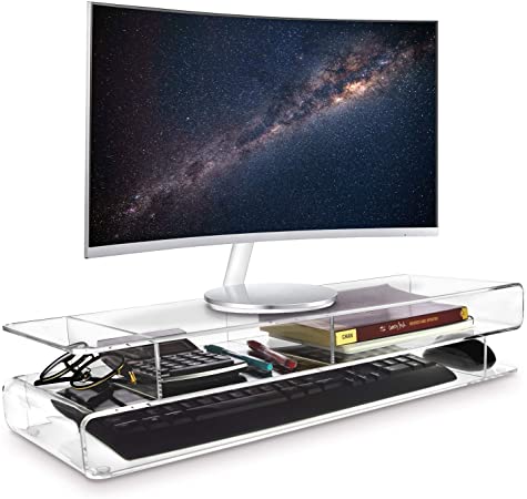 Ikee Design Acrylic Monitor 3-Tier Storage Riser Stand for Desk & Countertop with 3 Compartments