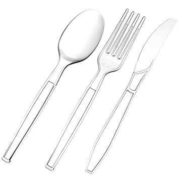 Royal 360-Piece Clear Plastic Silverware Set – 180 Plastic Forks, 120 Plastic Spoons, 60 Plastic Knives – Plastic Cutlery Utensil Set – Clear Plastic Forks, Clear Plastic Spoons – Chinet Utensils