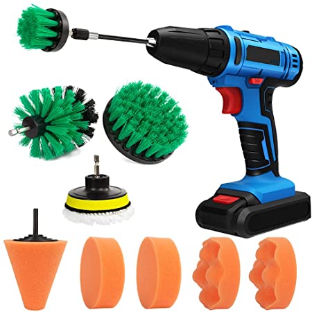 HUSTON LOWELL 12 PCS Drill Brush Car Polishing Pads Clean Detailing Kit with Extend Attachment for Cleaning Car Interior, Boat, Bathroom,Wheels, Hubs Care（ELECTRIC DRILL IS NOT INCLUDED）