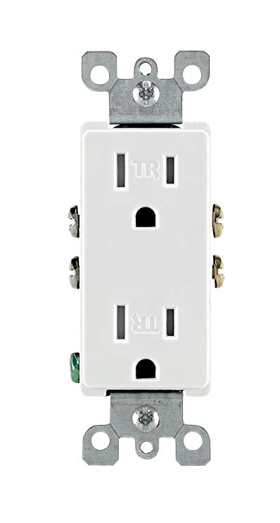 Leviton T5325-SW 15 Amp NEMA 5-15R 2 Pole 3-Wire Tamper Resistant Decora Duplex Receptacle, Self Grounding, White