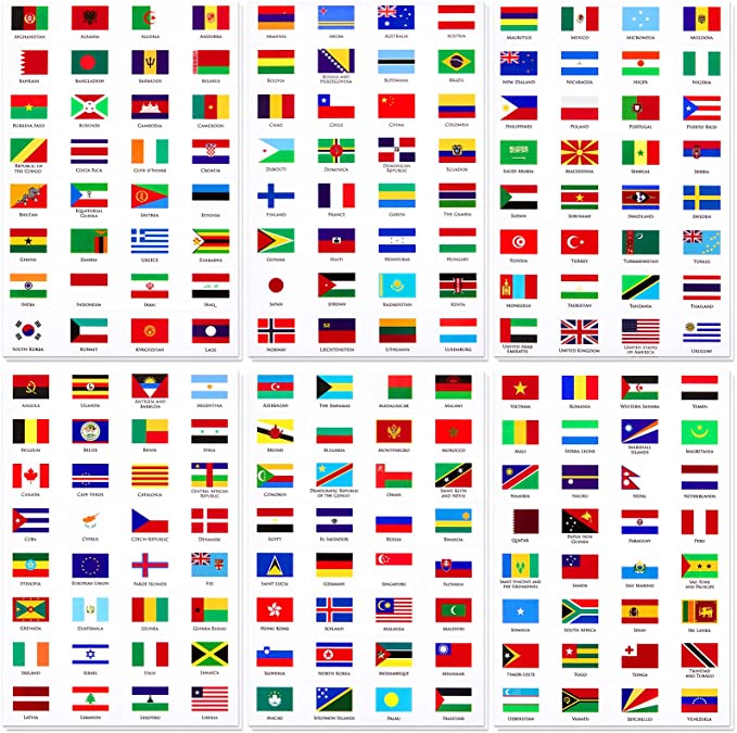 384 Pieces World Flag Stickers Assorted Country Flag Stickers Flags of The World Sticker World Country Decals Planner Travel Mini Flag Stickers for School, Journal, Scrapbook, Theme Party Decor