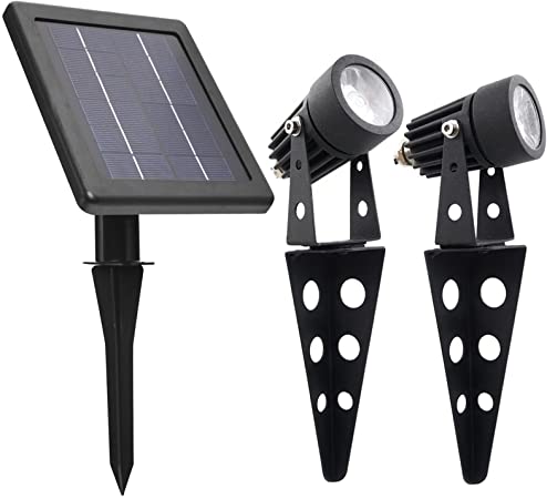 Mini 50X Twin Solar-Powered Cast Aluminium Warm White LED Spotlight 60-100 Lumen Per Light Fixture for Outdoor Garden Yard Landscape Downlight