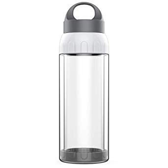 Bottled Joy Glass Water Bottle, Shatter-proof 17oz Leak-proof Lid Heat Insulated Reusable BPA-Free Smoothie Container Dishwasher Safe for Drinking Juice Beverage