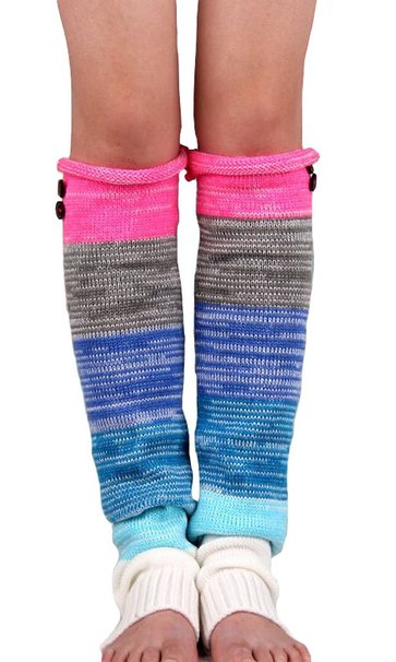 Elacucos Womens Multicolor Knitted Thick Warm Buttons Leg Warmers
