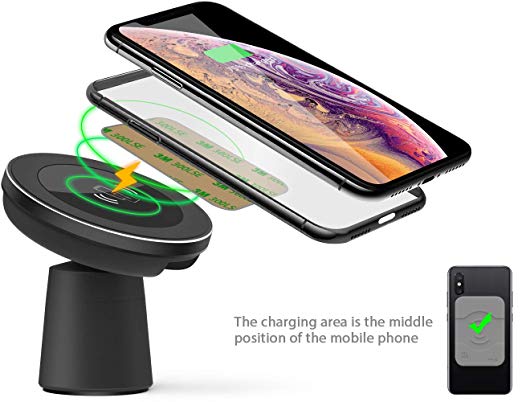 Magnetic Wireless Car Charger Mount,Wannap Car Mount Phone Holder Fast Charing Compatible for iPhone Xs/XS Max/XR/X/8/8 Plus Samsung Galaxy S10e/S10/S10 /S9/S9 /Note 9 All Qi-Enabled Devices[Upgrade]