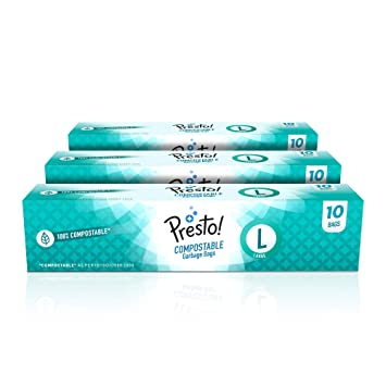 Amazon Brand - Presto! 100% Compostable Eco-friendly Garbage Bags, Large (24 x 32 inches) - 10 bags/roll (Pack of 3)