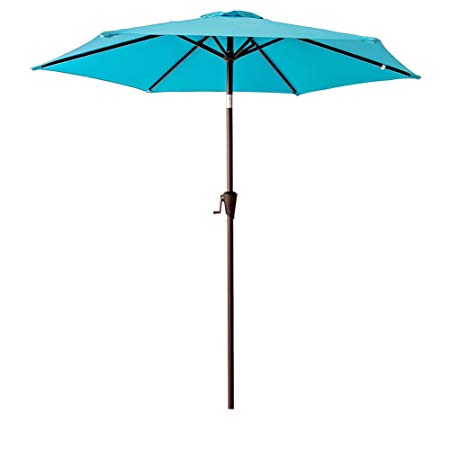 FLAME&SHADE 7'5" Round Patio Outdoor Market Umbrella Crank Lift, Push Button Tilt, Aqua Blue
