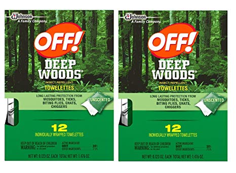 Off Deep Woods Insect Repellent Wipes 12 Towelettes - 2 Pack