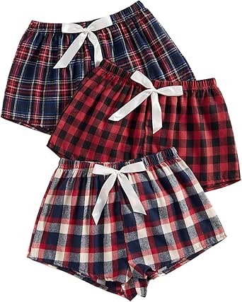 Milumia Women's 3 Pack Pajama Shorts Plaid Elastic Waist Pj Sleep Shorts