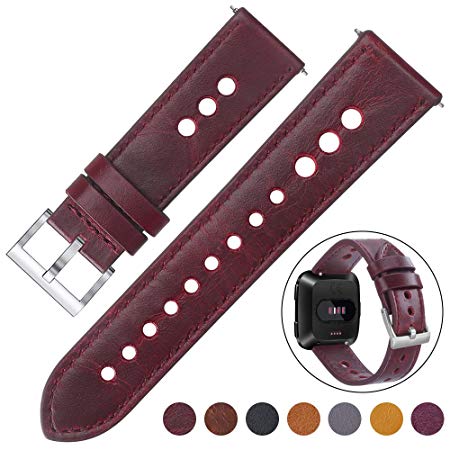 EZCO Fitbit Versa Leather Bands, Classic Vintage Genuine Leather Breathable Watch Strap Replacement Wristband Accessories for Fitbit Versa Smartwatch Women Man