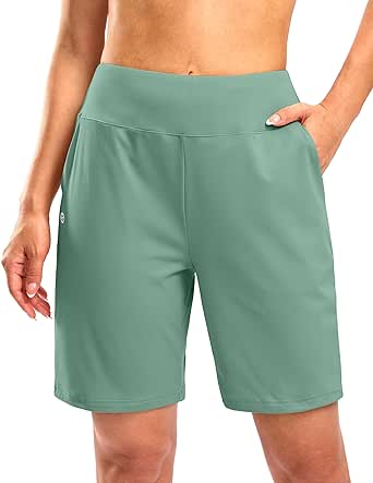 Bermuda Shorts for Women with Pockets Womens 7" High Waisted Long Shorts for Athletic Workout Casual