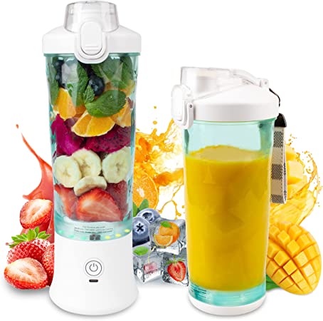 UPMSX Portable Blender, Smoothie Maker Blender with 6 Ultra-sharp Blades, Personal Blender for Shakes and Smoothies Baby Food, 20 Oz Mini Blender with Travel Lid & Cleaning Brush for Home Travel Work(600ML)