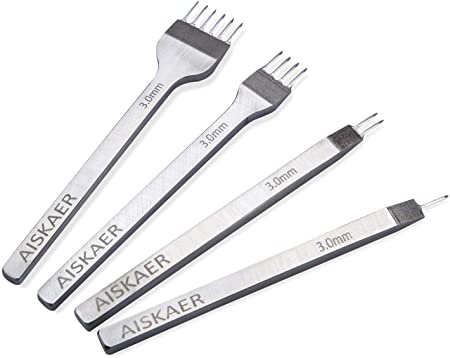 Aiskaer White Steel 3mm 1/2/4/6 Prong DIY Diamond Lacing Stitching Chisel Set Leather Craft Kits