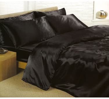 MP Double Bed 6 Piece Satin Bedding Set (Black)