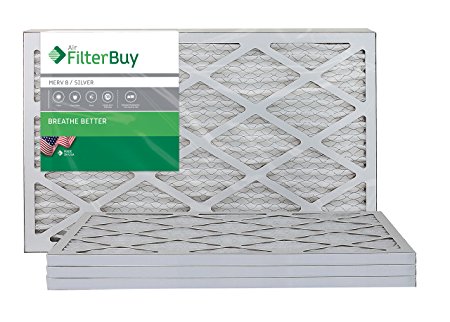 AFB Silver MERV 8 10x25x1 Pleated AC Furnace Air Filter. Pack of 4 Filters. 100% produced in the USA.