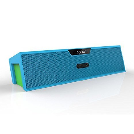 Pagreberya Small Portable Wireless Bluetooth Speaker with Alarm Clock - 24 Hour Format - Powerful Sound and Powerful Bass with Built-in Microphone FM Radio LCD Screen for Home Outdoor and Travel Use - 2 X 3W Speakers - Blue Green