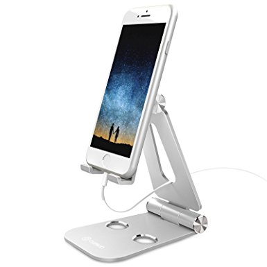 Quirkio - Cell Phone Stand, Dock Cradle, Holder, Foldable Multi-Angle Desktop Holder,For all Android Smartphone, iPhone 8/8 Plus/7/7 Plus iPhone X Galaxy Note 8, charging, Accessories Desk (Silver)…