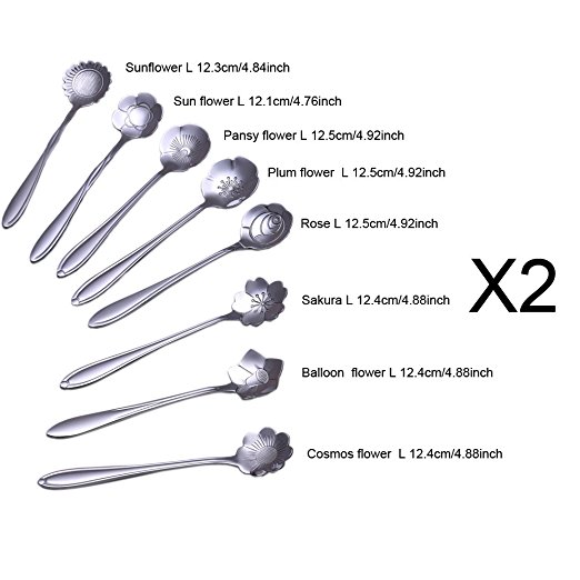 Wenkoni Stainless Steel Creative Spoon for Coffee Tea Cake Sugar Dessert Ice Cream Spoon (Set of 16.Color:Silver)
