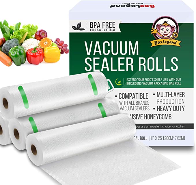 Vacuum Sealer Bags for Food Saver, 4 Pack 11" x 25'ft Commercial Grade Food Saver Vacuum Sealer Bags Rolls, Food Vac Storage & Seal, Meal Prep, Microwave & Freezer Safe, Sous Vide, Seal A Meal (100ft Total)