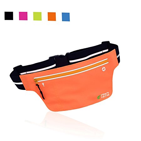 Fitters Niche UltraSlim Running Belt Fitness Outdoor Sports Waist Fanny Packs, Water Resistant Reflective Adjustable Waistband, Fit Smartphone IPhone 7 6s Plus Samsung, Cycling, Hiking, Walking