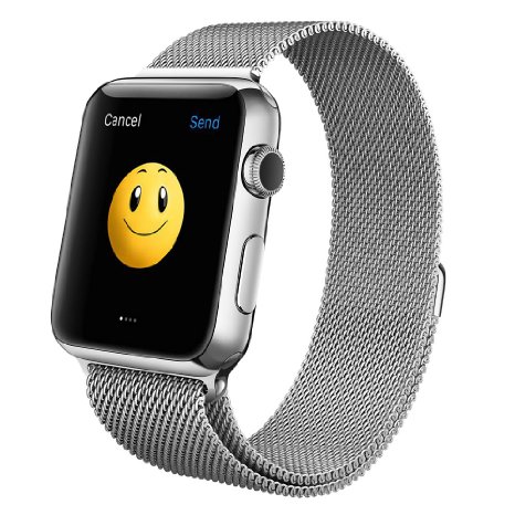 OULUOQI Apple Watch Band Milanese Loop Strap Magnetic Closure Stainless Steel Silver 42mm