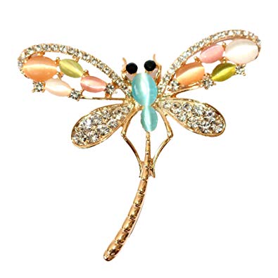 Navachi 18k Gold Plated Colorful Created-Opal Crystal Dragonfly Az7905b Brooch Pin