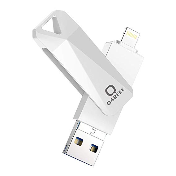 Universal Flash Drive 64 GB,QARFEE Zinc Alloy USB 3.0 External Storage Memory Stick Pen Flash Drive Compatible for iPhone,iPad,iPod,Mac,iOS/Android Phone and PC,Pearl White